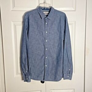 Esprit Chambray Shirt Men XL Blue Slim Fit Button‎ Up Cotton Long Sleeve Career